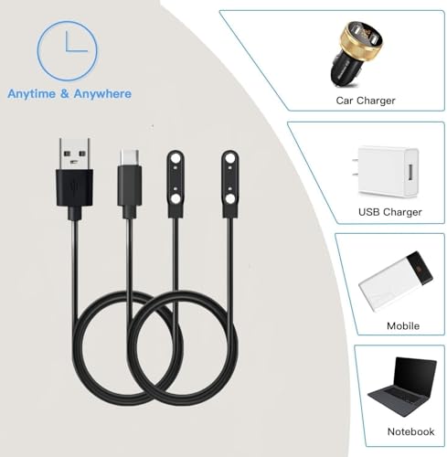 Cargador Magnético Universal para Smartwatch Pack de 2 Cables USB C y A de 2 Pines 7,62mm 7