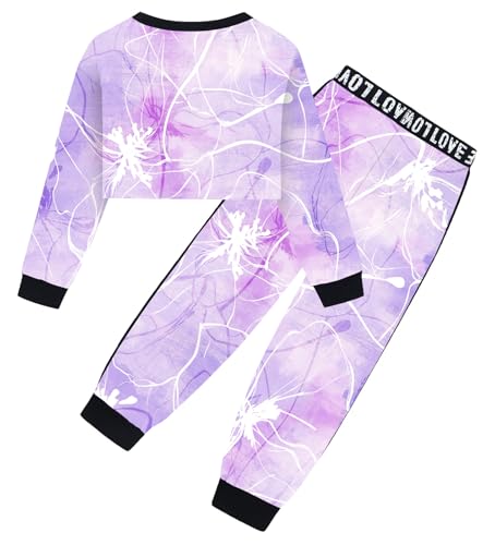 Image of Betusline Girls 2 Piece Outfits Girls Cropped Sweatsuit Pants Outfit Clothes Set, 4T-14 Years