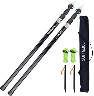 SUFTMUOL Telescopic Tarp Poles Set of Two, Adjustable Awning Poles for Tent Fly, Camping, Shelter, Awning, RV Car & Motorcycle Camping, Garden, Strong Aluminum 230CM with Zipper Bag