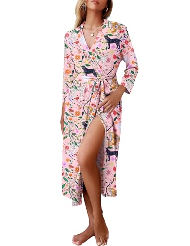 Image of Ekouaer Women Robes Long Knit Bathrobe Lightweight Soft Kimono Robes Casual Ladies Loungewear with Pockets