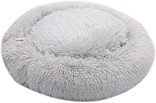 Mkiki Shag Plush Donut Cuddler Cat Bed Warm Plush Dog Puppy Mat Pet Beds (60cm, Light Gray)