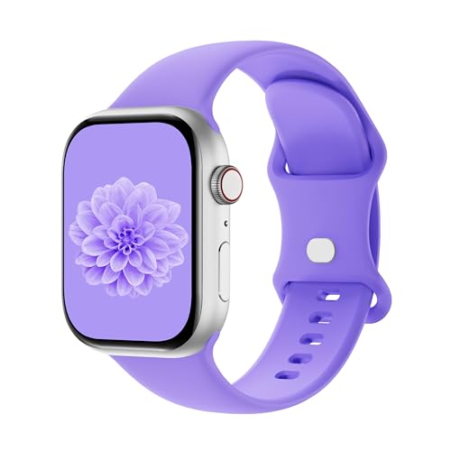 Aegce Silicone Sport Band Compatible with Apple Watch 41mm 40mm 38mm 42mm Women Men Soft Strap Replacement Wristband for iWatch Ultra SE 3 2 1 Series 11 10 9 8 7 6 5 4 Bright Purple S/M