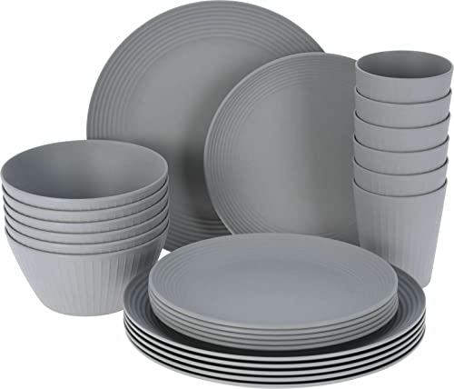 24pcs Grey Picnic Set Dinner Plate Tableware Outdoor Party Beach Camping Travel BBQ Set Lightweight...