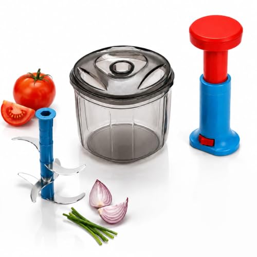 Image of TheXpert Vegetable Chopper for Kitchen | Chopper for Kitchen Use | Manual Food Chopper with Stainless Steel Blades | Food Grade Plastic | Easy to Use Kitchen Tool (1100ml Push Chopper)