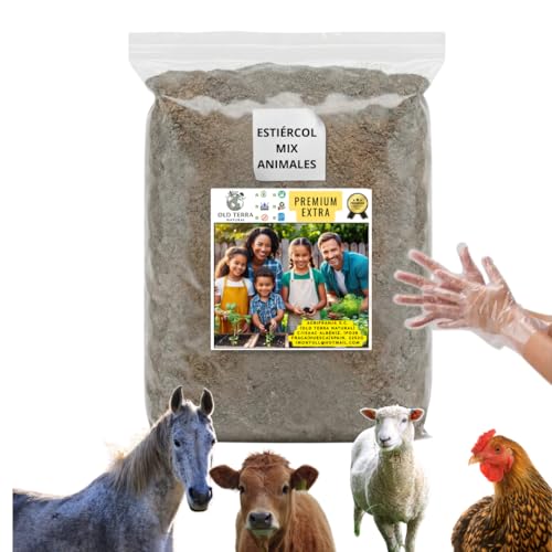 Estiércol Mix mezclado Animales de Granja Curado 2 Años - Abono Orgánico Premium Natural en Polvo (3L) Fertilizante - Sin Olor para Huerto, Jardín y Plantas - Nutrientes para Crecimiento Explosivo