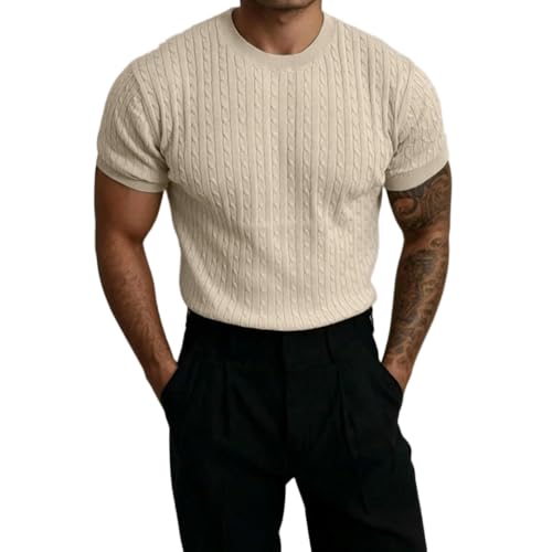 Suéter de punto premium de manga corta y cuello redondo texturizado hombre