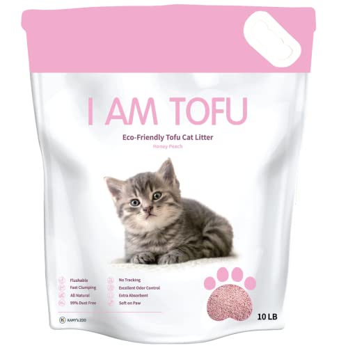 I AM TOFU - Tofu Cat Litter, Natural Flushable, No Dust Extra Clumping Pellet Litter (10 LBS, Honey Peach)