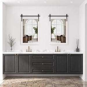 Lovmor farmhouse mirror wall mounted rustic 2230 inspirational barn door mirror with white wooden frame rectangular mirror for wall decorative entryway bathroom living room bedroom  urban country home decor