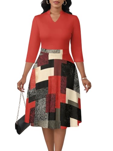 Image of PinkPatty Women's Casual A-line Midi Dresses 3 /4 Sleeve V Neck Fit and Flare Dress with Pockets