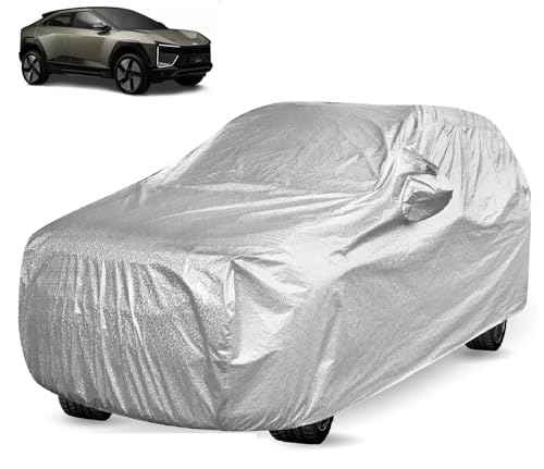 Image of Auto Hub Car Cover Compatible with Mahindra BE 6e EV with Mirror Pocket, Soft Cotton Lining, BE 6e EV Car Cover Waterproof - Metallic Silver