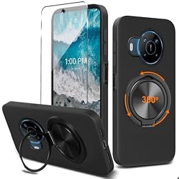Nijiadi Compatible for Nokia X100 5G Phone Case with Screen Protector, 360° Rotatable Ring Holder Kickstand/Stand Silicone TPU Shockproof Protective Cover Case for Nokia X100 5G 6.67 inch - Black