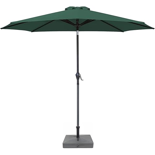 Greesum 9FT Patio Umbrella Outdoor Market Table Umbrella with Push Button Tilt, Crank and 8 Sturdy Ribs for Garden, Lawn,Backyard & Pool,Dark Green