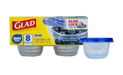 Glad GladWare Mini Round Food Storage Containers with Lids Small BPA Free Reusable Plastic Snack Containers with Lock Tight Seal for Lunch Portion Control and On the Go 4 Oz 8 Count