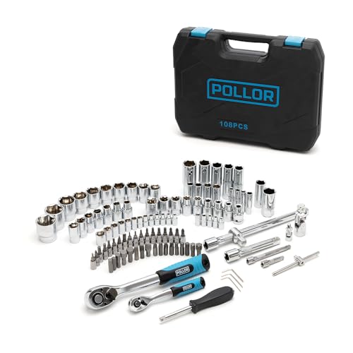 POLLOR 108 Piece Socket Set, 1/4" & 1/2" Inch Drive 72 Teeth Ratchet Wrench with Case, DIY Tools, Bits Set, for Home, Garage, Car, Workshop, Professional 3 POLLOR 108 Piece Socket Set, 1/4" & 1/2" Inch Drive 72 Teeth Ratchet Wrench with Case, DIY Tools, Bits Set, for Home, Garage, Car, Workshop, Professional - Image 3