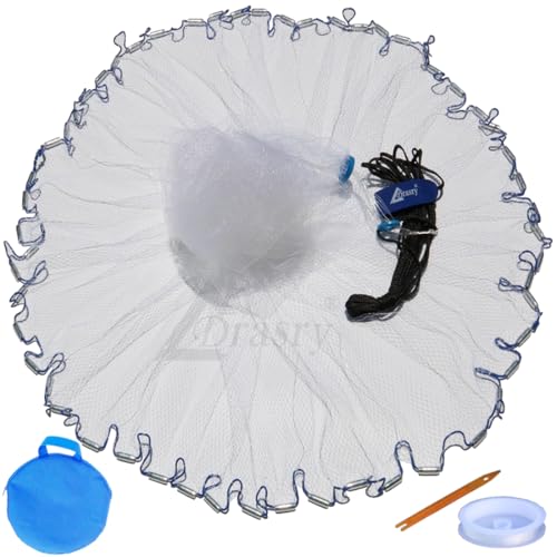 Drasry Saltwater Fishing Cast Net 3/8 inch Mesh Size for Bait Shrimp Trap Fish Heavy Duty Throw Net