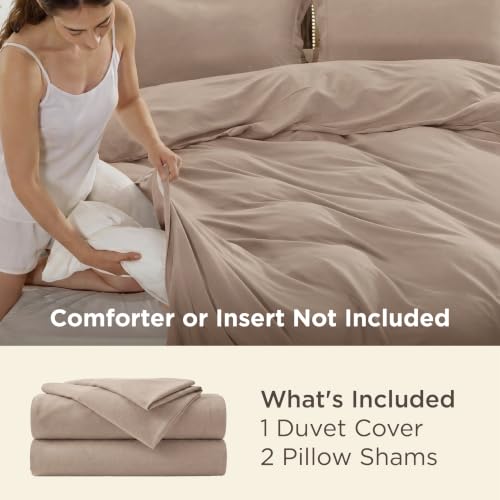 Image of Bedsure Duvet Cover Full Size, 3Pcs Double Brushed Bedding Set, Light Khaki | For Kids & Adults, 80 inchx90 inch Comforter Cover, Hotel Luxury, All Season, Breathable, Easy Care, Lightweight, Zipper Closure