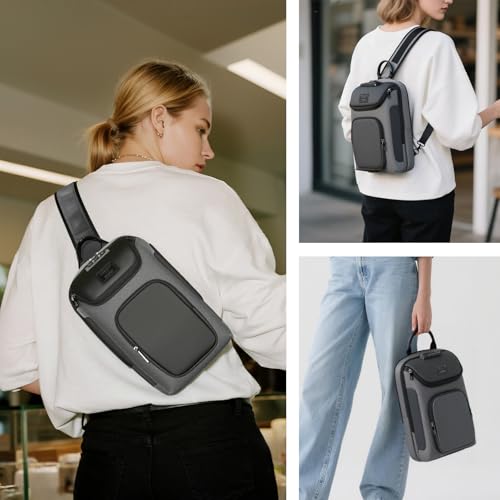 Image of reeyee Sling Crossbody Bag Men, Travel Hiking Shoulder Chest Bag Backpack | Anti-Theft Combination Lock,Fits 11 inch Tablet,Waterproof,Durable Fabric,Multi-compartment storage,Breathable back pad