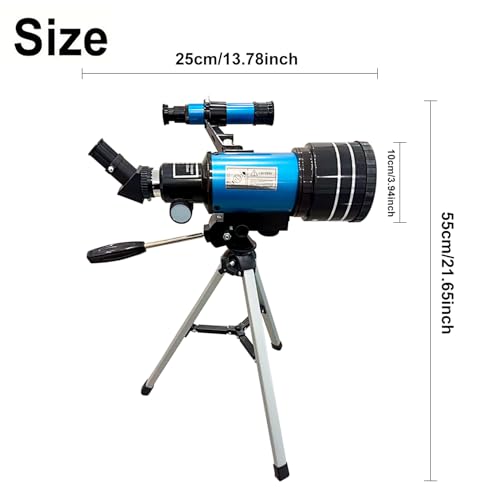 Image of Astronomical Astronomical Telescope 15-150X High-Powered,Portable with 300mm Focal Lens 70mm Aperture (Tripod, Phone Adapter, and Wireless Remote) Ideal for Stargazing and Space Exploration (Blue)