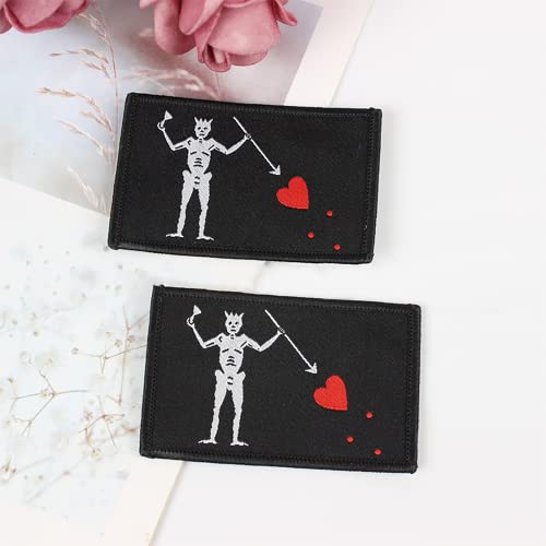 2 Pack Embroidered Patch Pirate Edward Military Badge Tactical Morale Applique Fastener Hook & Loop Tactical Pirate Flag Emblem Patch (1.96 x 3.14inch)