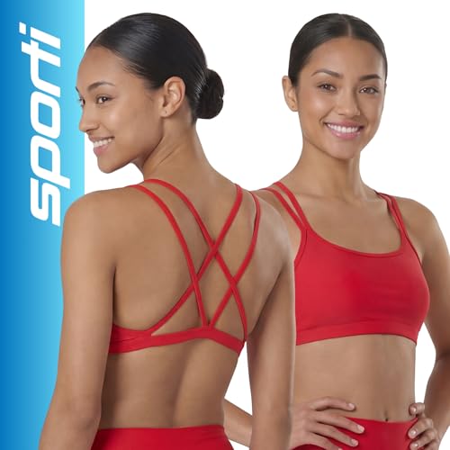 Image of Sporti Swimsuits Bikini Tops for Women, Double Cross & Round Neckline, Swim Top Bathing Suits, Women Bralette Swim Top