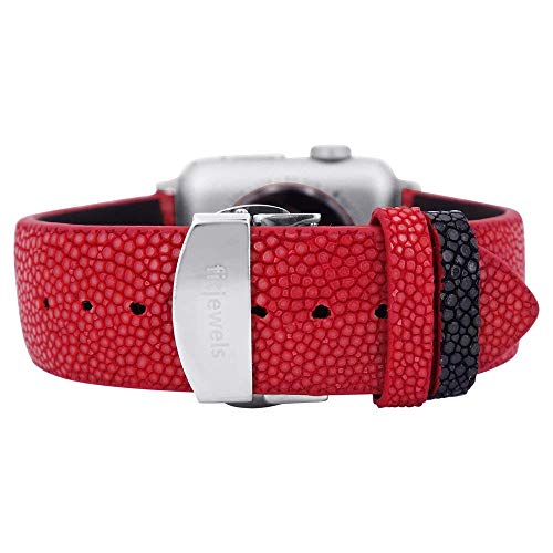 fitjewels for Apple Watch Band 42/44mm - Stingray - Red/Black - Silver Adapter Clasp- Leather iwatch Strap Replacement Band with Butterfly Clasp for Apple Watch Series 5 Series 4 Series 3 Series 2/1