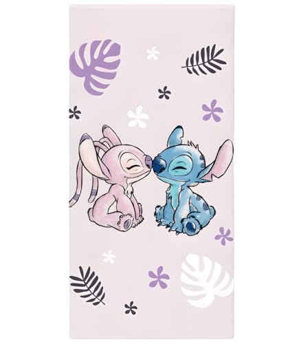 BrandMac Disney Stitch & Angel Serviette de Plage et de Bain 70x140 cm, 100% Coton | Serviette de Bain et de Natation Douce et absorbante pour Enfants | Idéale pour la Plage, Le Bain et la Piscine
