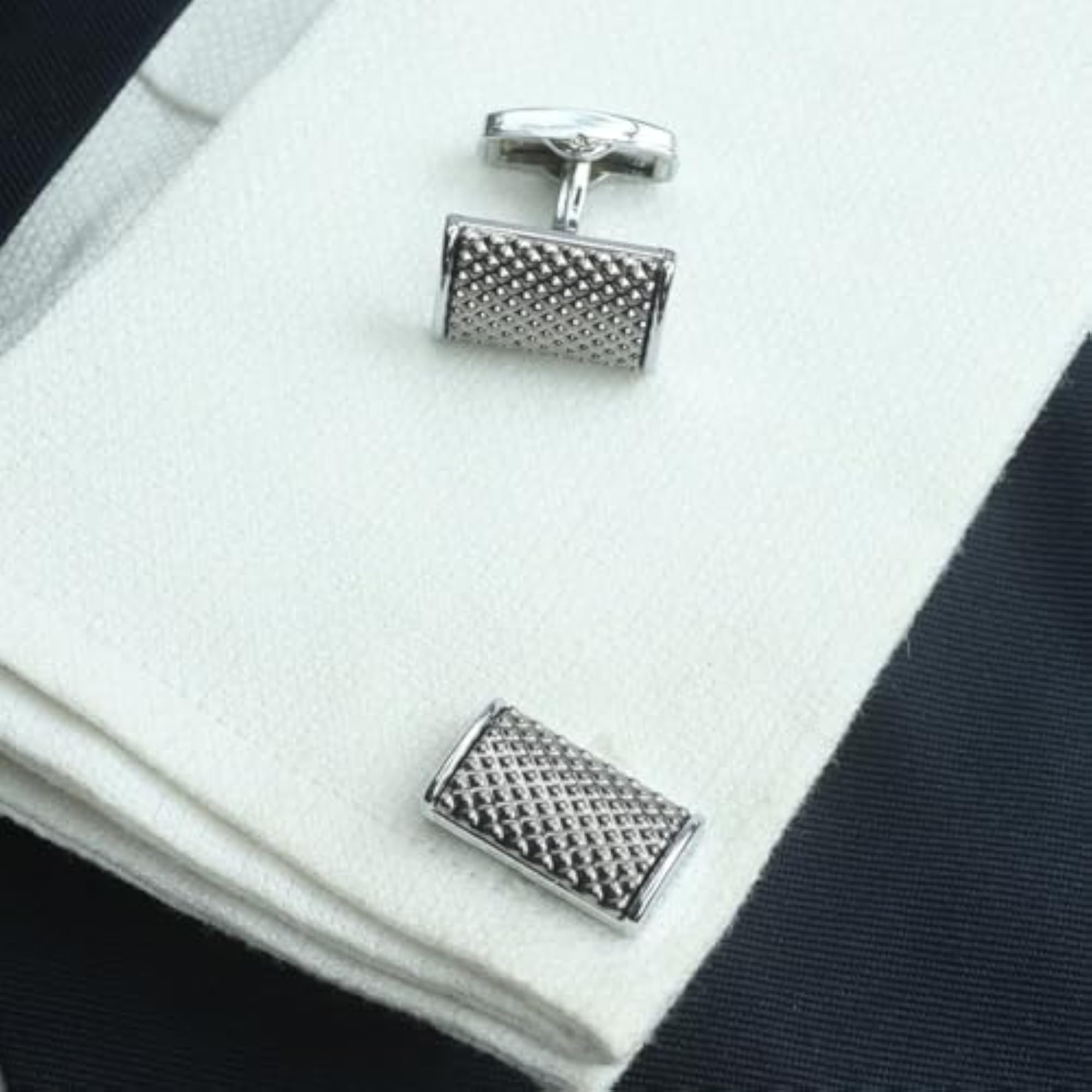 Men's Mosaic Silver Cufflinks, Elegant Accessory