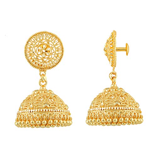 MEENAZ Traditional Temple Jewellery 18k One Gram Gold Ethnic Copper Brass Metal Handcrafted South Indian Meenakari Screw Back Studs Jhumkas Jhumka Earrings Set For Women girls Latest -GOLD JHUMKI-M115