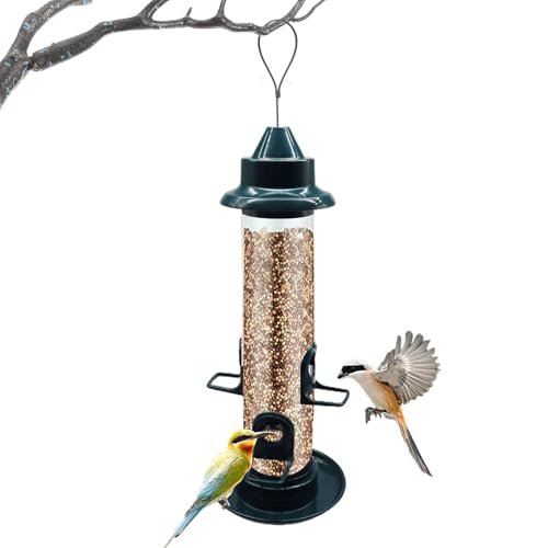 Mangeoire Oiseaux Exterieur,Nichoir Oiseaux Exterieur avec Colonne d'alimentation,Silo d'alimentation pour Oiseaux Sauvages À Grains, Dispensateur des...