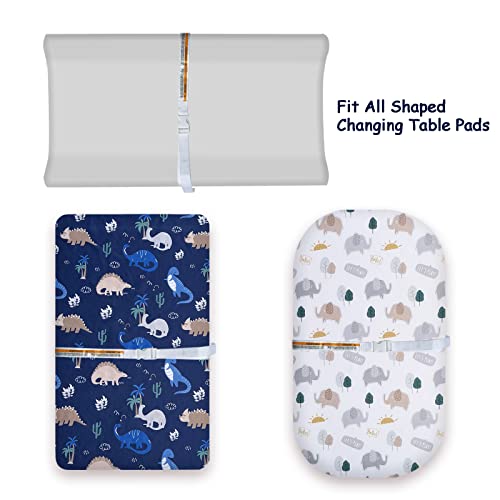 Jarosy 3 Pack Soft Changing Pad Covers, Premium Diaper Changing Table Sheets For Baby Boys Girls, Thick Durable Microfiber Fabric, Dinosaurs & Elephant #TOP3