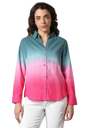 Image of HIGH Star Oversized Ombre-Dyed Cotton Shirt for Women | Stylish Tops for Women | Comfortable and Trendy Casual Shirt