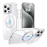 Tekka iPhone 15 Pro 用 ケース【360°回転スタンド・MagSafe対応】耐衝撃 薄型 リング一体型 スタンド付き スマホケース 米軍MIL規格 指紋防止 黄変防止 カメラ保護 動画視聴 撮影にも便利 (クリア, iPhone 15 Pro)