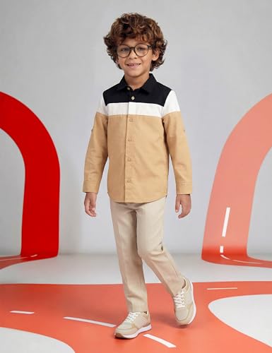 Image of Amazon Brand - Symbol Boys 100% Cotton Color Block Casual Shirt | Full Sleeves | Regular Fit | Age 2-14 Years
