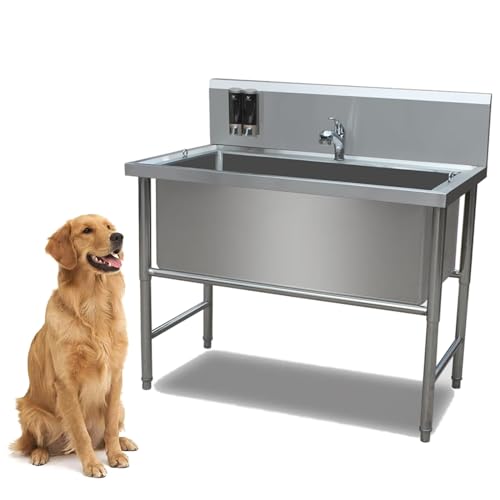 Vasca da bagno professionale in acciaio inox con rubinetto, stazione di lavaggio indipendente per cani per toelettatura e lavanderia