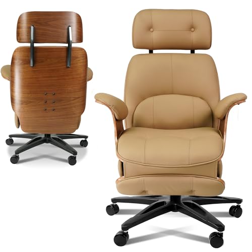 Genuine Leather Reclining Office Chair with Massage