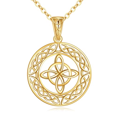 KECHO Gold Shamrock Pendant Necklace 10K Gold Irish Celtic Knot Pendant Necklace Fine Gold Clover Jewelry Gifts for Women