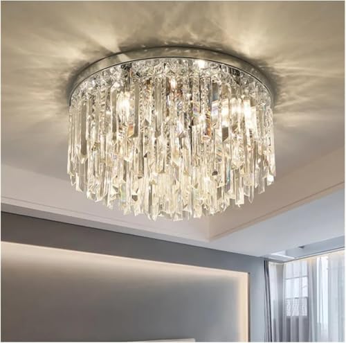Plafonniers LED E14 lustre cristal brillant suspension métal rond chrome
