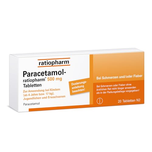 Paracetamol-ratiopharm® 500 mg Tabletten: Der gut verträgliche Klassiker hilft gegen Schmerzen und Fieber, 20 Tabletten