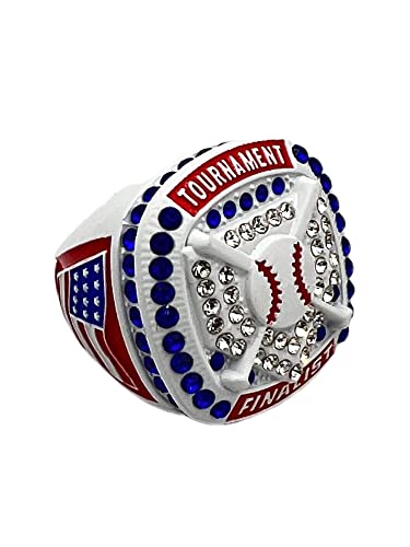 Discount Sports Rings HOME PLATE FINALIST RING — WHITE BODY, BLUE STONES, RED SIDES, NATIONAL Premium Softball Baseball Ring/Player/Team Awards/Tournament Ring 10-5