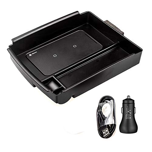 TAPTES Model X S Qi Wireless Phone Charger Center Console Organizer + Fast Charging Charger, Armrest Box Storage Tray Pad Accessories for Tesla Model X and S 2016 2017 2018 2019