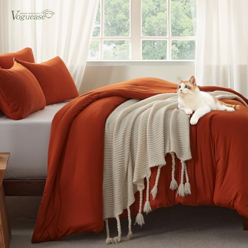 Image of Queen Comforter Set, Comforters Queen Size Luxury Ultra-Soft Jersey Knit Bedding Sets, Umber Lightweight Down Alternative Bed Comforte Queen for All Season, 3 Piece Bedding Setrey