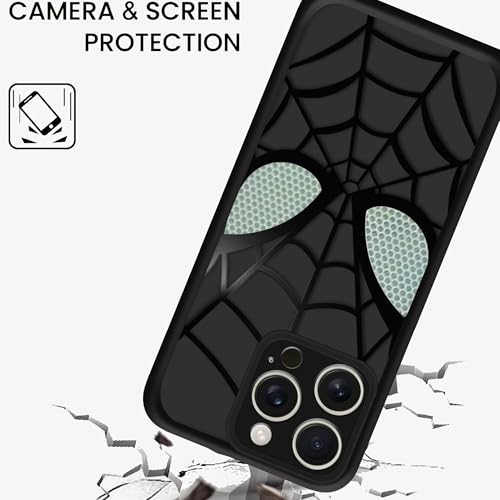 Image of Stylish Spider Back Case Cover Compatible for iPhone 15 Pro | Spidey Face Mask Case | Soft Silicone | Camera & Full Body Protection | Shock Proof | (Black)