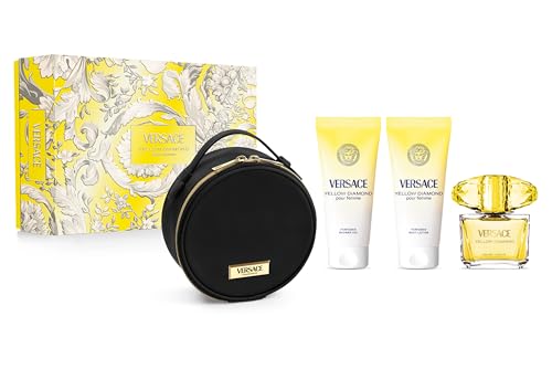 Versace Yellow Diamond 4-Piece Gift Set for Women, (3.0 Oz Eau De Toilette Spray + 3.4 Oz Body Lotion + 3.4 Oz Shower Gel + Bag)