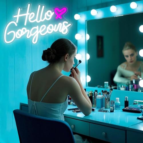 Image of Hello Gorgeous Neon Signs Hello Beautiful LED Neon Lights Dimmable LED Light Sign for Home Wedding Birthday Backdrop Bacelorette Party Decoration, White