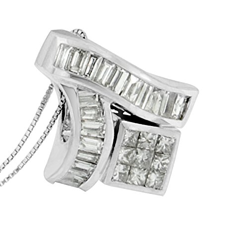 Original Classics 14K White Gold 1 7/8 cttw Princess and Baguette Cut Mixed Geometry Diamond Pendant Necklace (G-H, SI1-SI2)