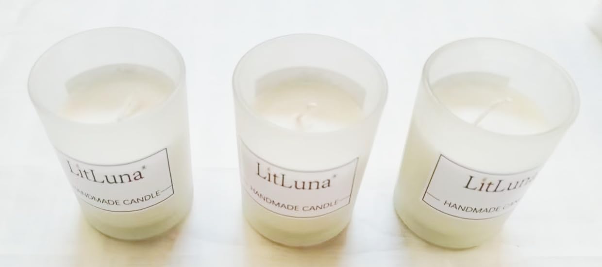Litluna Matt Glass Cup Filled Soy Wax Votive Candles,Handpoured Soy Candles Dia 2 Inch /H2.5 Inch, for Wedding, Home Decor,Camping, Party,Party,Spa
