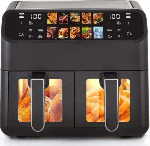 Draixcor Heißluftfritteuse 9L XXL Dual 2000W, Airfryer mit 2 Kammern,