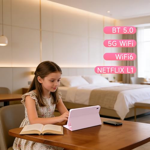 Image of WUIUHOU 7 inch Android 14 Tablet, Tablet' with Case, 8GB RAM (3GB+5GB Extended) & 32GB ROM, 3000mAh Battery, Dual Camera, 2.4G /5G WiFi 6 tab - Portable Mini Tablet for Work, Study (Pink)