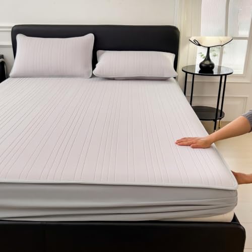 WFXXZL Sábana Bajera refrescante de 30 cm de Profundidad, Ideal for Camas Individuales, Dobles y King Size. Suave y Transpirable.(Light Gray,200 * 220cm)