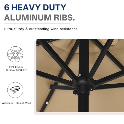 Image of ABCCANOPY Durable Solar Led Patio Umbrellas with 24LED Lights 7.5FT with 6 Sturdy Ribs (Tan)
